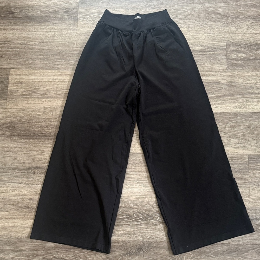 OQQ Black Wide-Leg Pants Medium High Rise Casual Flare